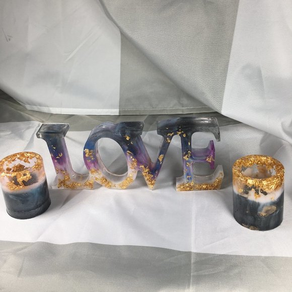Resin Love Sign  2 matching Votive Candle Holders - Picture 2 of 12